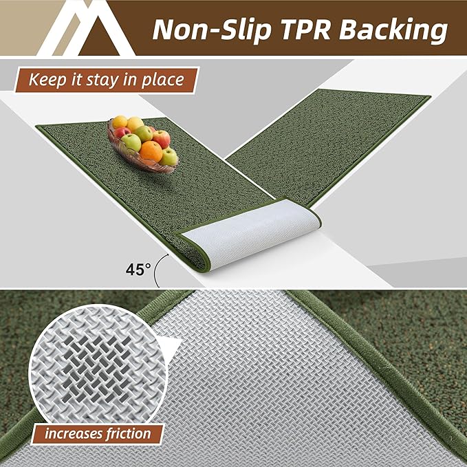 COSY HOMEER Door Mat 17" x 71" Non Slip Absorbent Entryway Rugs Dirt Trapper Doormats Washable Entrance Mats Low Pile Welcome Floor Mat for Front Back Door and Entry Mats,Green(Roll Packing)