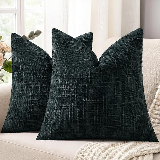 decorUhome Spring Black Chenille Euro Sham Throw Pillow Covers 26x26 Set of 2 Textured Slubby Couch Pillow Covers Farmhouse Accent Modern Neutral Decorative Pillow Cases for Bed Sofa Living Room