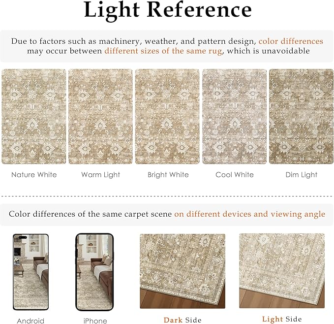 HUGEAR 6x9 Machine Washable Rugs Beige Hallway Large Area Rug Indoor Accent Rug Floral Low Pile Carpet Soft Throw Aesthetic Rug Bedroom Living Room Office Dining Room Kitchen Laundry Room