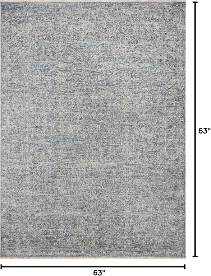 Loloi Angela Rose Blake Collection BLA-03 Denim/Taupe 5'-3" x 5'-3" Round, .25" Pile Height, Fringe, Area Rug