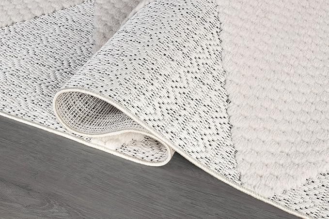 Luul Home Modern Micro Loop Indoor Area Rugs for Living Room Bedroom Kitchen Geometric Triangle White 5x7 Luxury Durable Low and High Pile Non-Shedding Stain Resistant Soft Area Carpet 5 x 7