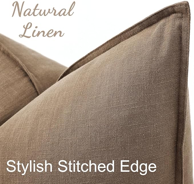 decorUhome Spring Decorative Linen Euro Sham Throw Pillow Covers 24x24 Inch Set of 2 Khaki Brown Pillow Covers with Flange Edges Soft Farmhouse Boho Accent Pillow Cases for Couch Bed Living Room