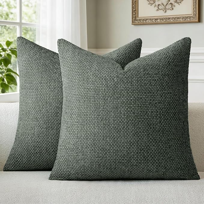 a moment Christmas Dark Green Chenille Throw Pillow Covers 22x22 Inch Pack of 2 Modern Decorative Throw Pillow Covers Farmhouse Cross Covers Home Decor for Sofa Bedroom Living Room