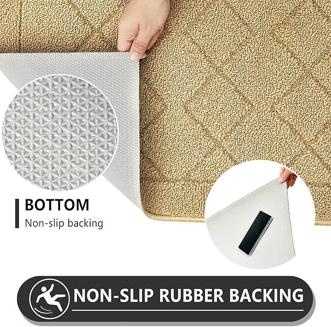 REFETONE Indoor Doormat, Front Back Door Mat 24"x36" Rubber Backing Non Slip Mats, Absorbent Washable Entrance Doormat for Entryway, Resist Dirt Low-Profile Inside Floor Mat for Muddy Shoes, Beige