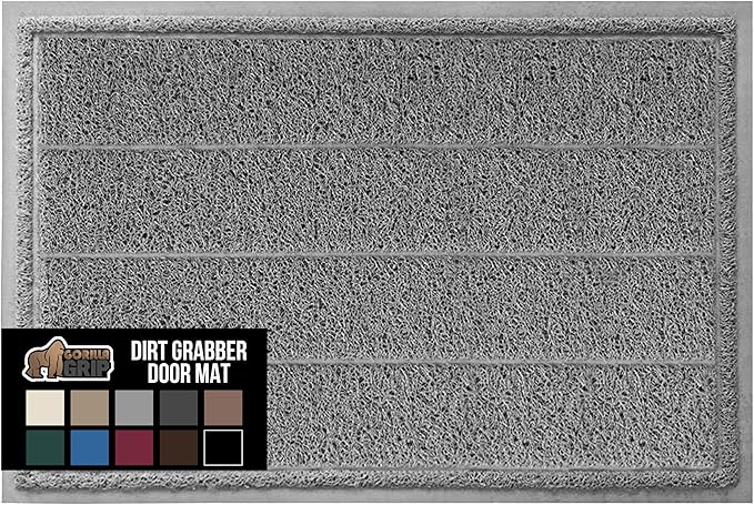 GORILLA GRIP Dirt Grabber Mesh Doormat, Low-Profile, Stain and Fade Resistant Heavy Duty Quick Dry Striped Doormats, Mats for Indoor or Outdoor Entry, Shoe Scraper, Garage Entrance Mat 47x35, Gray