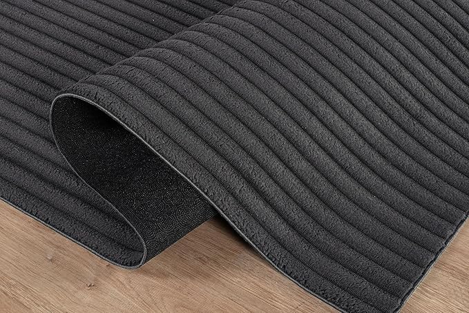 Beverly Rug Non Slip Area Rug 2 x 3 Modern Durable Ultra Soft Ribbed Indoor Rugs for Living Dining Room Office Stain Resistant Non Shedding Casual Easy Shag Indoor Carpet Dark Gray 2x3