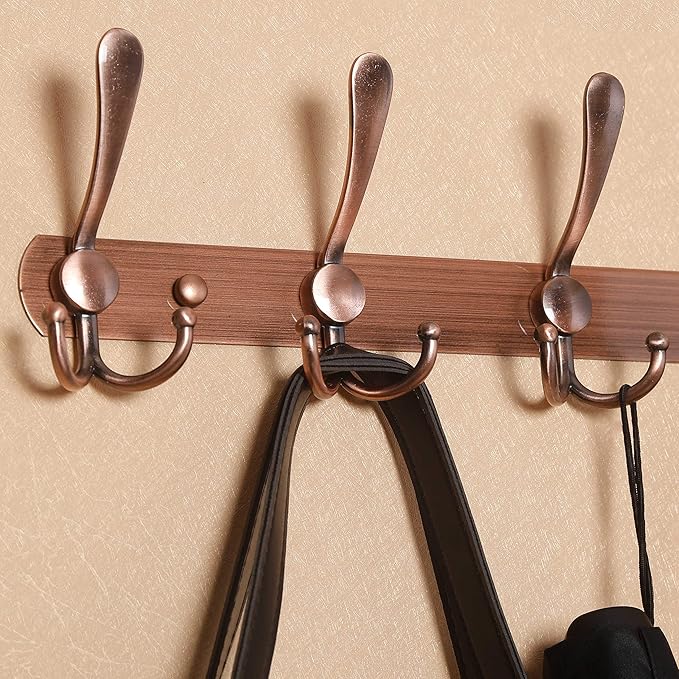 WEBI Coat Rack Wall Mounted,8 Tri Hooks for Hanging,Coat Hook,Hook Rack,Hook Rail,Coat Hanger Wall Mount Metal Wall Coat Rack for Coats,Hats,Jacket,Antique Copper
