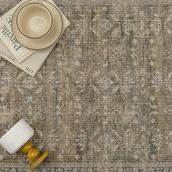 PureCozy 3x10 Brown Area Rug Runners for Hallways Washable Vintage Distressed Carpet Low Pile Non Slip Indoor Retro Soft Long Accent Rug Bedroom Kitchen Bathroom Laundry Dining Living Room
