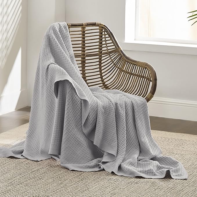 Bedsure Gentlesoft 100% Cotton Large Throw Blanket for Couch 50x70 inches - Breathable and Soft for Spring Summer, Waffle Weave Throw Blanket for Office, Grey