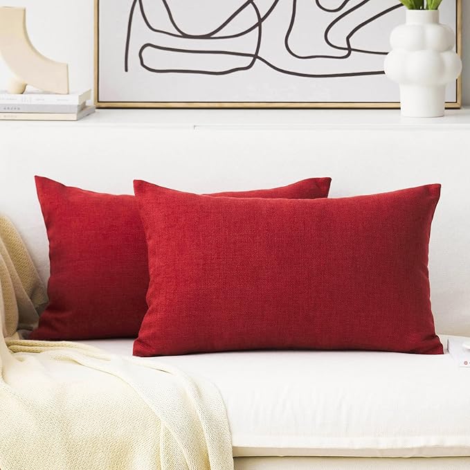 Home Brilliant Lumbar Pillow Covers 12x20 for Linen Rectangular Throw Pillow Covers Dark Red Cushion Covers for Kids Room Nursery Valentine's Day, 12 x 20(30x50cm), 2 Pack, Burgundy