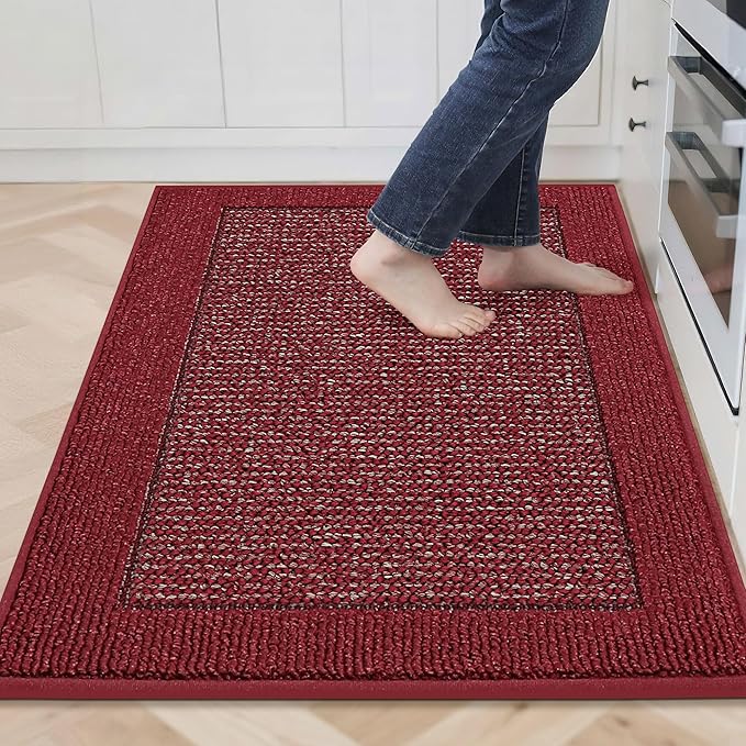 BEQHAUSE Kitchen Rugs 32"x48", Kitchen Runner Rug Non-Slip Kitchen Mats for Floor, Absorbent and Stain Resistant Kitchen Mats, Machine Washable Rugs for Kitchen, Hallway, Laundry & Sink, Red