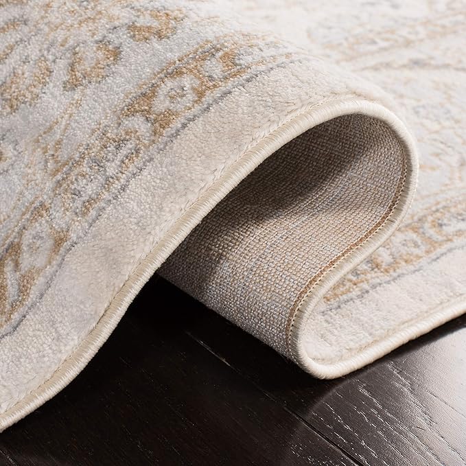 SAFAVIEH Isabella Collection Area Rug - 5'3" Square, Cream & Beige, Oriental Design, Non-Shedding & Easy Care, Ideal for High Traffic Areas in Living Room, Bedroom (ISA912A)
