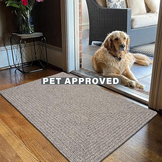 Smoke Grey Small Braided Rug 20"x30" - Rectangle, Indoor Outdoor Washable - Country Decor for Bathrooms and Entryways - Beautiful, Durable, Waterproof, Pet Friendly and Soft