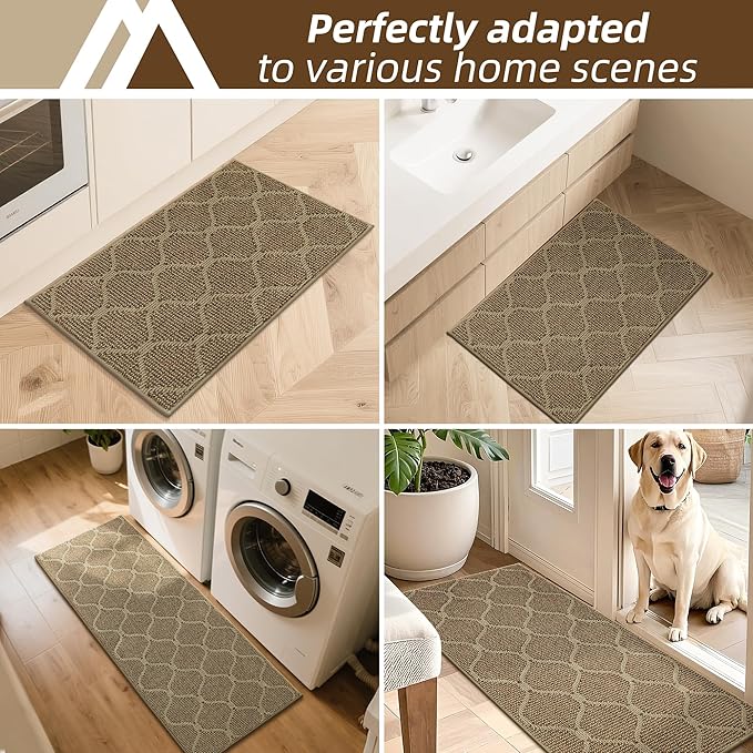 COSY HOMEER Kitchen Rug Non Slip Washable 24"x48", Absorbent Kitchen Mats for Floor, Runner Rugs for Kitchen Floor, 100% Polypropylene Kitchen Sink Rug (Beige)