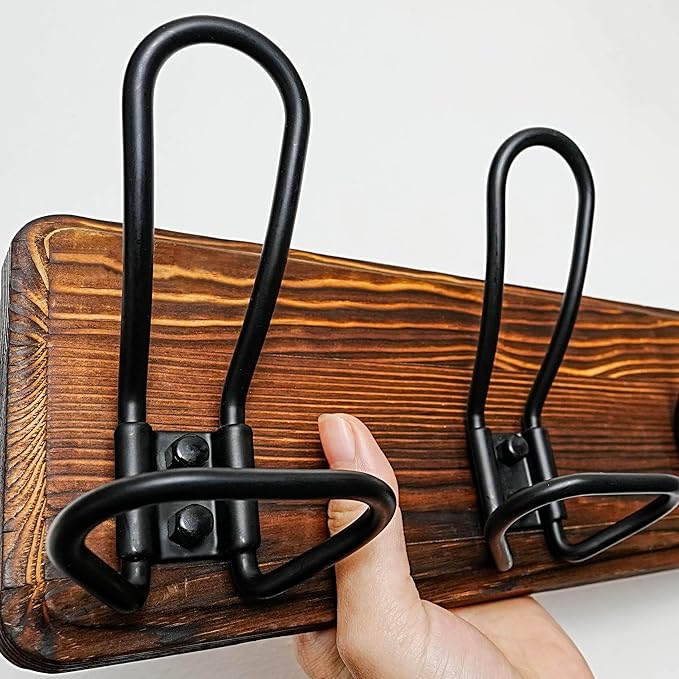 Dseap Coat Rack Wall Mounted - Heavy Duty Farmhouse Rustic Wall Coat Hanger With 5 Wire Hooks for Clothes Hat Jacket Towel, RusticWire, G25A, Weathered Brown & Black, Pack of 2