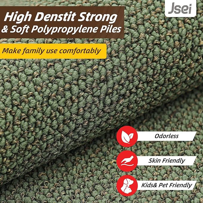 JSEI Kitchen Runner Rugs, 17''x60'' Non-Slip Kitchen Mats for Floor, Machine Washable Absorbent and Stain Resistant Kitchen Rug, Carpet Mats with TPR Backing for Kitchen, Green