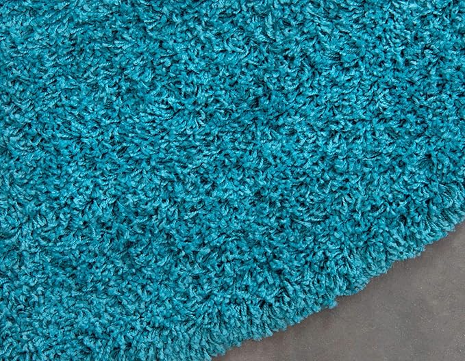 Unique Loom Solid Shag Collection Area Rug (6' 1" Round, Deep Aqua Blue)