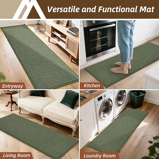COSY HOMEER Door Mat 17" x 71" Non Slip Absorbent Entryway Rugs Dirt Trapper Doormats Washable Entrance Mats Low Pile Welcome Floor Mat for Front Back Door and Entry Mats,Green(Roll Packing)