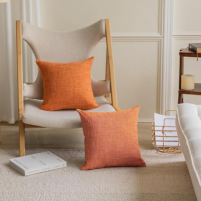 Home Brilliant Set of 2 Lined Linen 12x20 Pillow Covers Throw Pillow Cases Decorative Rectangle Fall Throw Pillow Covers for Sofa Bed Couch Thanksgiving, 12 x 20 Inch, Set of 2, Orange