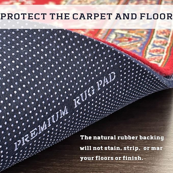 DELLUNA Non-Slip Area Rug Pad 3/8" 2.5'x10' Thick Double Side Rubber + Felt, Premium Deluxe Cushioned- Safe for All Floors, Adds Comfort and Protection, Ultra Strong Grip, Stop Rug from Moving.