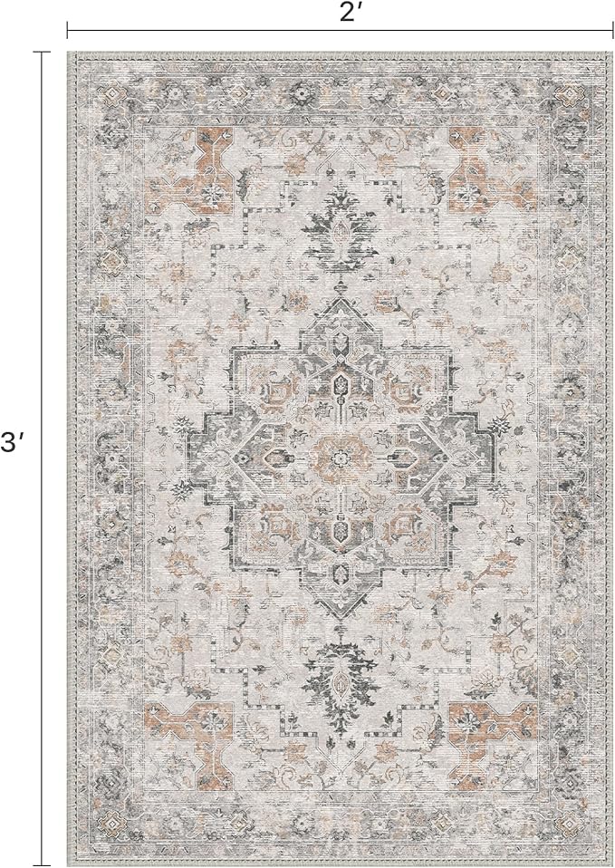BESBLEE Area Rug 2x3 Doormat, Machine Washable Low Pile Rugs, Small Retro Entryway Mat for Entrance, Hallway, Kitchen and Corridor, Light Taupe Brown