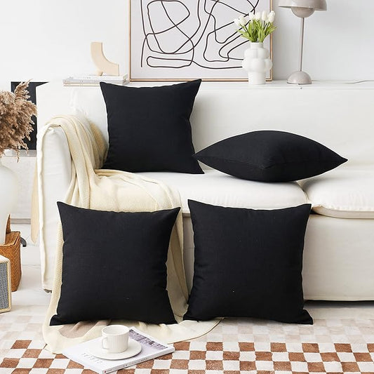 Home Brilliant Throw Pillow Covers 18 x 18 inch Set of 4 Decorations Lined Linen Fall Square Throw Pillow Cases for Couch, 45cm, Black