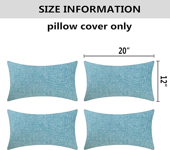 Home Brilliant Teal Throw Pillow Covers Rectangular 12x20 Pillow Cover Linen Decorative Bed Pillows Cases for Couch Sofa, 12 x 20 inch (30x50 cm), Set of 4, Teal