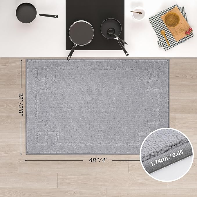 BEQHAUSE Kitchen Rugs Non-Slip Washable, Machine Washable Kitchen Mats Absorbent Soft Kitchen Runner Rugs for Floor,Sink,Hallway,Laundry,32"x48", Light Grey