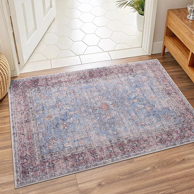 Vanmoos 2x3 Washable Area Rug – Soft, Non-Slip Entrance Rug, Durable Indoor Door mat, Floor Carpet for High-Traffic Areas, Entryway, Kitchen, and Bedside, Rustic Vibes/Rust