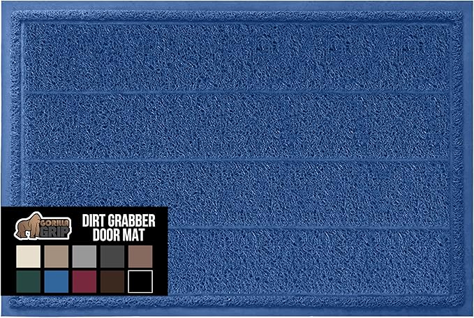 GORILLA GRIP Dirt Grabber Mesh Doormat, Low-Profile, Stain and Fade Resistant Heavy Duty Quick Dry Striped Doormats, Mats for Indoor or Outdoor Entry, Shoe Scraper, Garage Entrance Mat 35x23, Blue