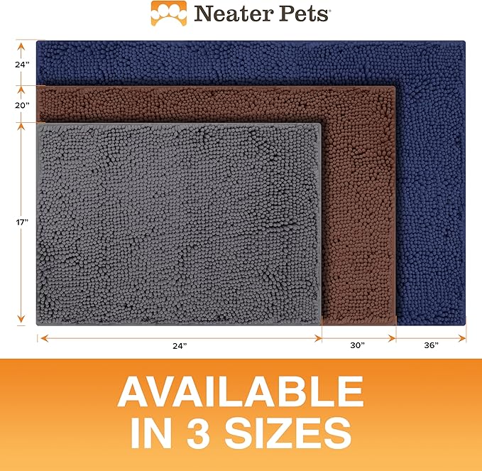 Neater Pets Chenille Dog Door Mat 36” x 24” – Super Absorbent & Quick-Dry Muddy Paws Doormat for Trapping Dirt, Water, Mud - Non-Slip & Machine Washable Pet Rugs for Entryway, Indoor Mud Mats, Brown