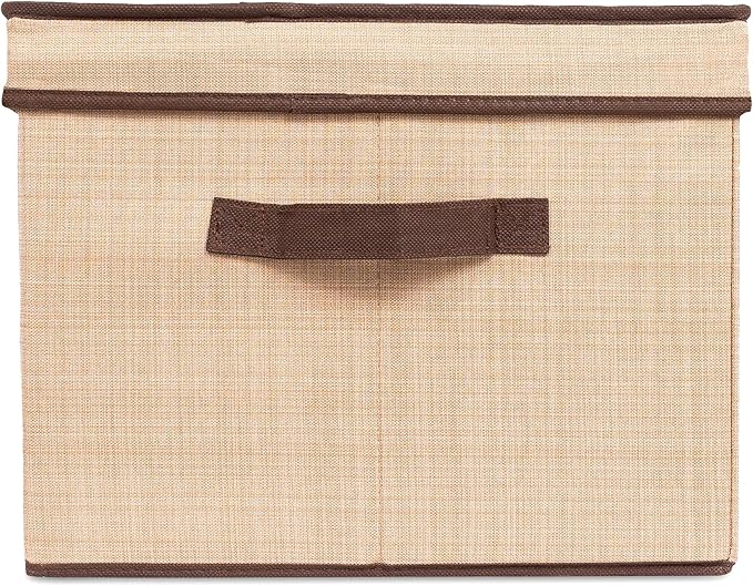 Internet's Best Storage Box with Window - Durable Storage Bin Basket Containers with Lids and Handles - Clothes Nursery Toys Organizer - Brown (Beige)