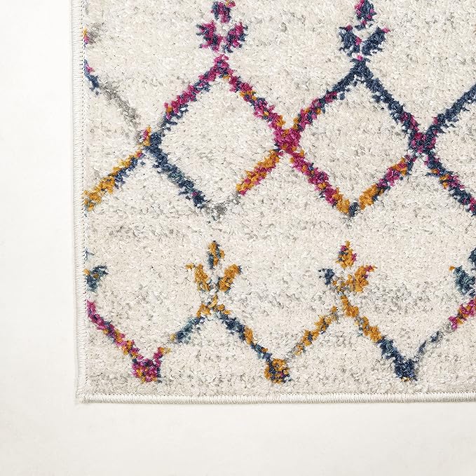 JONATHAN Y Boho Vintage Diamond Cream/Multi Indoor Area Rug 4X6 ft, Moroccan Hype for Living Room, Bedroom, Kitchen, Office, Easy-Cleaning, High Traffic, Pet-Friendly, Non-Shedding (MOH101H-4)