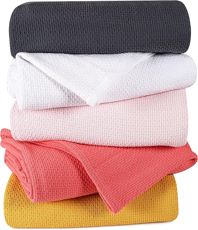 BOUTIQUO 100% Cotton Bed Blanket, Breathable Thermal Blanket King Size, Soft Honeycomb Waffle Blanket 90"x102", Cotton Bed Blanket, Perfect for Layering Any Bed for All Season, White