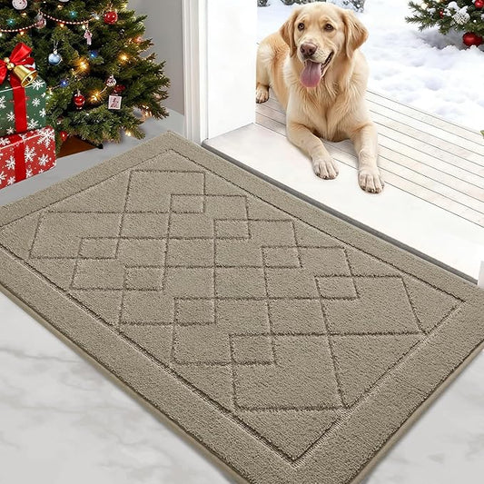 REFETONE Dirt Trapper Door Mat 24" x 36", Washable Indoor Doormat Rubber Backing Non Slip, Resist Dirt and Absorbent Entrance Mat, Low Profile Inside Floor Mats for Front Back Door and Entryway, Beige