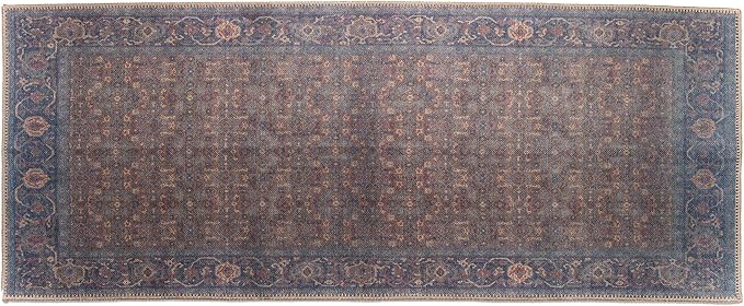 RugOver Machine Washable Area Rug, Pet-Friendly and Non-Slip Indoor Carpet for Kitchen, Bathroom, Living Room, Home Floor Decoration(Denim/Eggnog, 2'6" x 6'6")