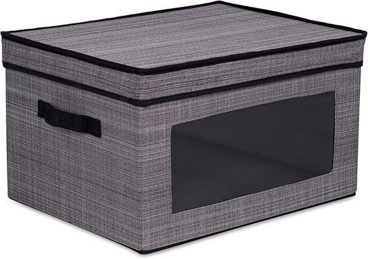 Internet's Best Storage Box with Window - Durable Storage Bin Basket Containers with Lids and Handles - Clothes Nursery Toys Organizer - Grey