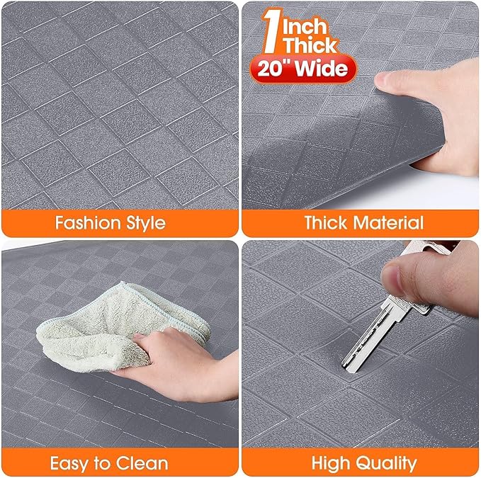 StepRite 1” Thick Kitchen Mats for Floor, Anti Fatigue Kitchen Rugs, Non-Slip,Heavy Duty Waterproof Kitchen Rug, Standing Desk Mat, Gifts for Friends, Family, Home, Kitchen, Office (39" x 20", Grey)