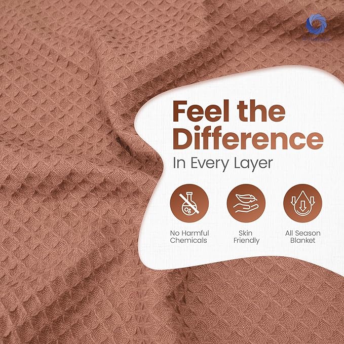 9Threads 100% Long Staple Cotton Waffle Multipurpose Blanket | Soft & Breathable, Lightweight All-Season Throw for Bed/Couch/Sofa | Machine Washable | (Waffle-Coffee, Queen (U.S. Standard))