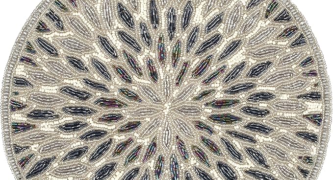 Beaded Charger 13" Round Floral Marigold - Silver Dark Grey Placemat for Dining Table, Holiday & Christmas
