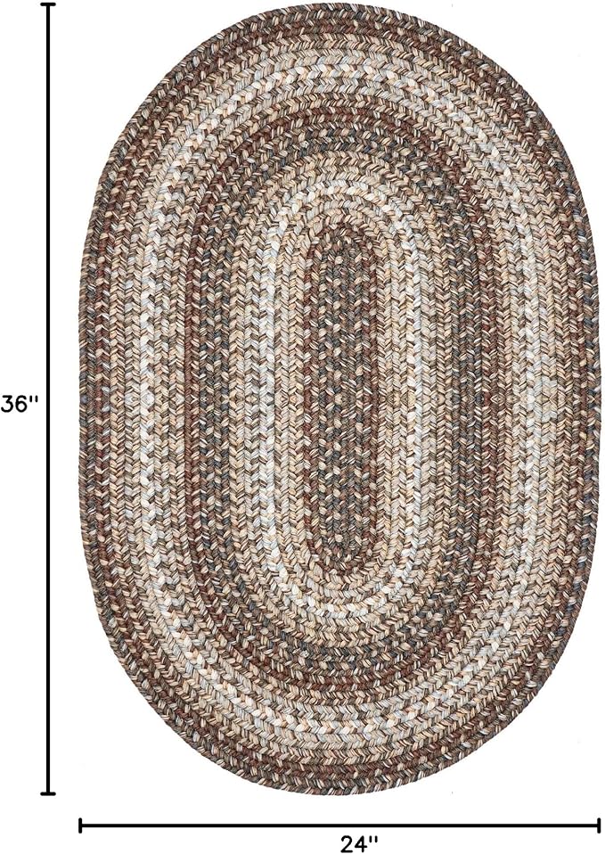Homespice Wildwood Brown Braided Oval Rug 2'x3' - Country Style Oval Bathroom Rugs, Machine Washable, Waterproof, Durable and Reversible - Both Indoor and Outdoor