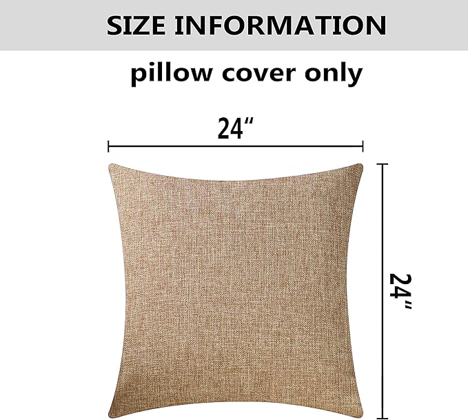 Home Brilliant 2 Pack Burlap Linen European Pillowcases Pillow Sham Large Cushion Covers for Sofa, 24x24 inches(60cm), Natural Linen