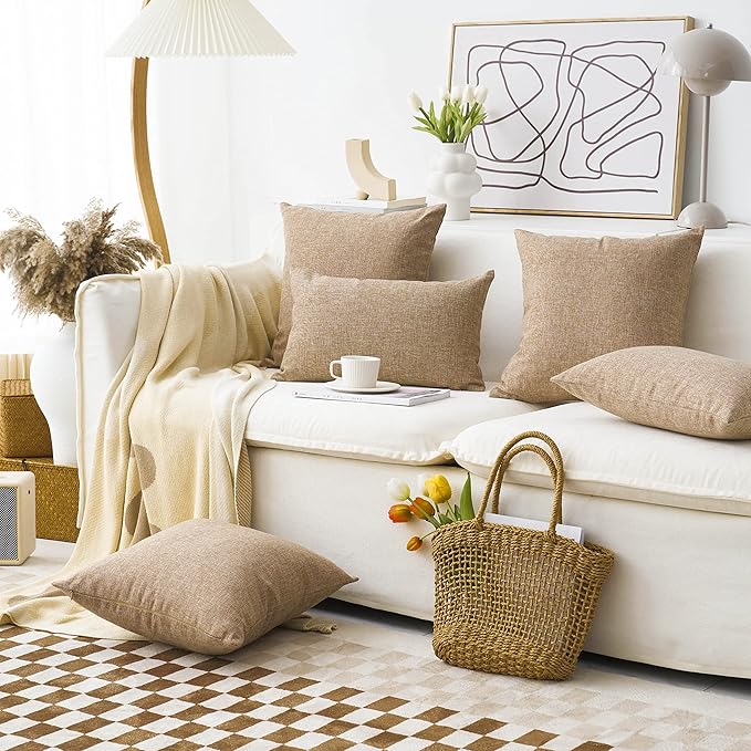 Home Brilliant Linen Throw Pillow Cover 20x20 Decorative Pillow Cover Beige for Couch Sofa Cushion Cover, 20x20 inch (50cm), Natural Linen