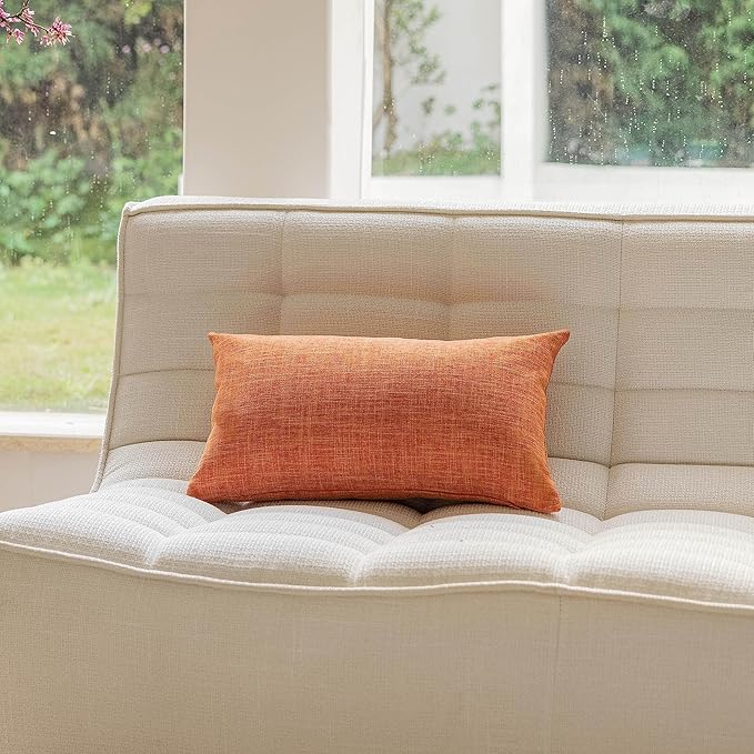 Home Brilliant Set of 2 Lined Linen 12x20 Pillow Covers Throw Pillow Cases Decorative Rectangle Fall Throw Pillow Covers for Sofa Bed Couch Thanksgiving, 12 x 20 Inch, Set of 2, Orange