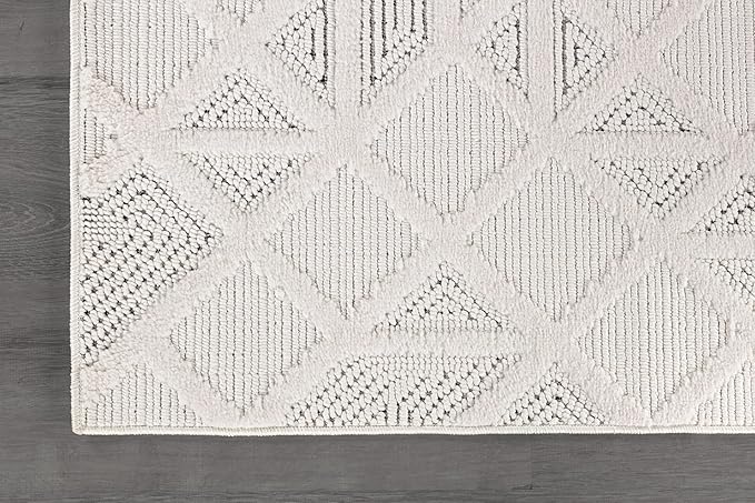 Luul Home Modern Micro Loop Indoor Area Rugs for Living Room Bedroom Kitchen Geometric Square White 5x7 Luxury Durable Low and High Pile Non-Shedding Stain Resistant Soft Area Carpet 5 x 7
