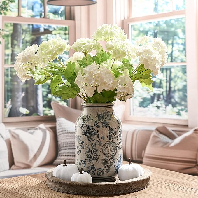 SIDUCAL Blue and White Vintage Vase, 9.4 Inch Ceramic Chinoiserie Floral Vase, Retro Ice Cracked Blue and White Porcelain for Home Decor Centerpieces, Living Room, Bookshelf, Office