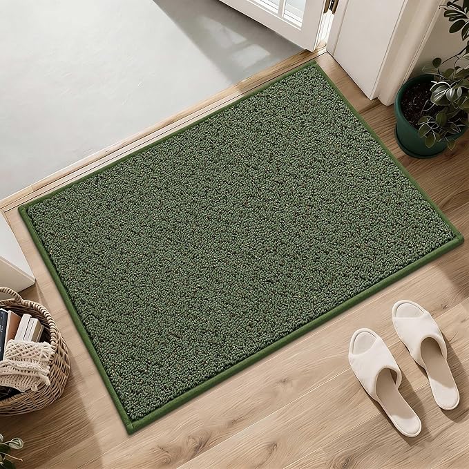 COSY HOMEER Door Mat 17" x 30" Non Slip Absorbent Entryway Rugs Dirt Trapper Doormats Washable Entrance Mats Low Pile Welcome Floor Mat for Front Back Door and Entry Mats,Green(Roll Packing)