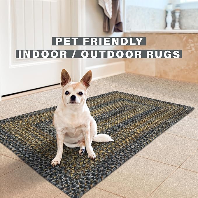 Black Forest Braided Oval Rug 20"x30" - Black and Gold, Indoor Outdoor Washable - Country Rustic Decor for Kitchens and Entryways - Beautiful, Durable, Reversible, Pet Friendly and Soft