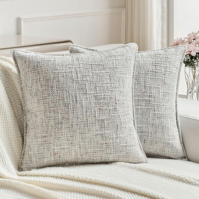 FUTEI Grey Decorative Throw Pillow Covers 22x22 Inch Set of 2,Soft Chenille Tweed Textured Cushion Case,Modern Home Decor for Couch Bed Living Room