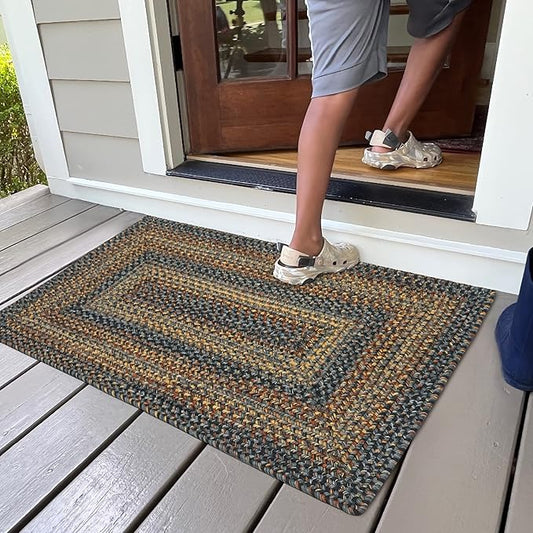 Black Forest Black Small Braided Rug 20"x30" - Black and Gold, Rectangle, Indoor Outdoor Washable - Country Primitive Decor for Bathrooms and Entryways - Beautiful, Durable, Waterproof, Pet Friendly